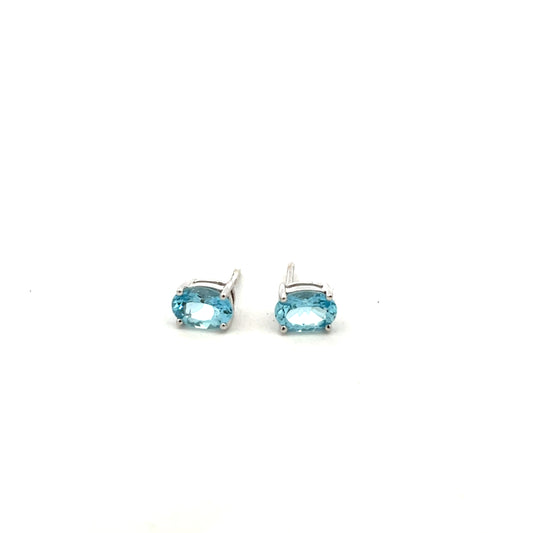 18ct White Gold Aquamarine Oval Stud Earrings