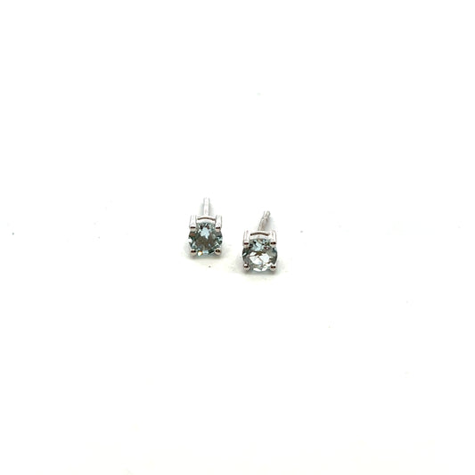 9ct White Gold 4mm Round Aquamarine Stud Earrings