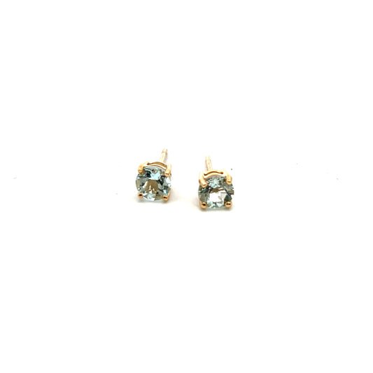 9ct Yellow Gold 5mm Round Aquamarine Claw Stud Earrings