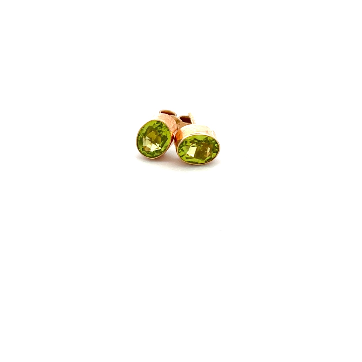 9ct Yellow Gold Oval Peridot Rubover Set Stud Earrings