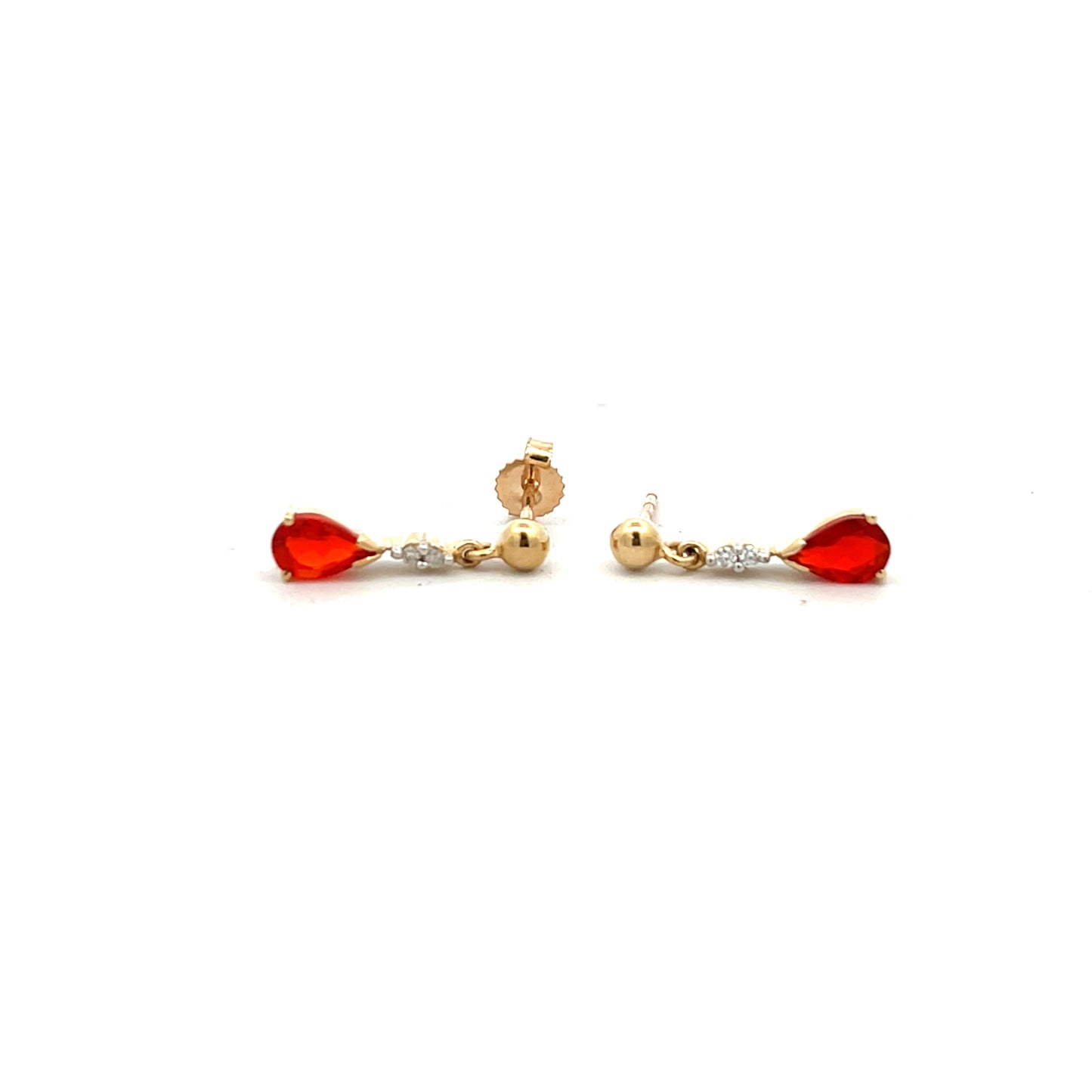 9ct Yellow Gold Pear Cut Fire Opal and Diamond Drop Earrings