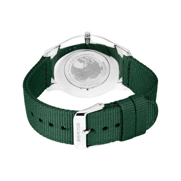 Bering Classic Ultra Slim Green And Red Highlight Dial With Green Nato Strap 18342-508