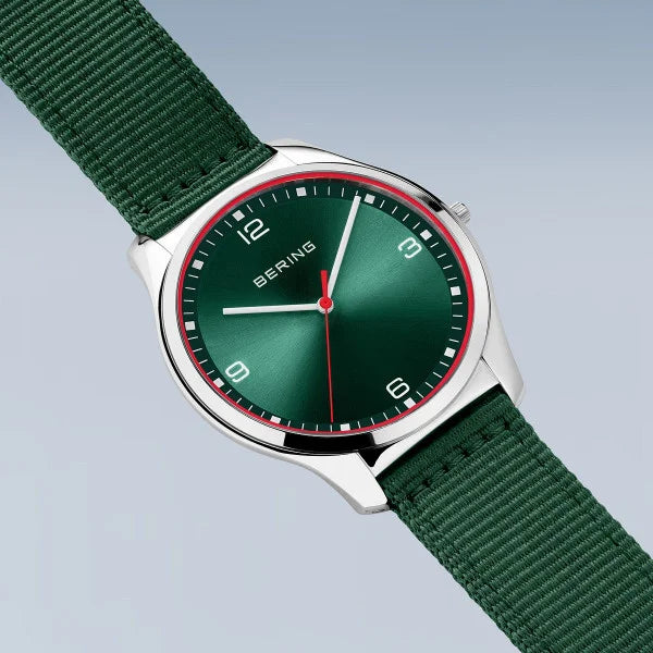 Bering Classic Ultra Slim Green And Red Highlight Dial With Green Nato Strap 18342-508