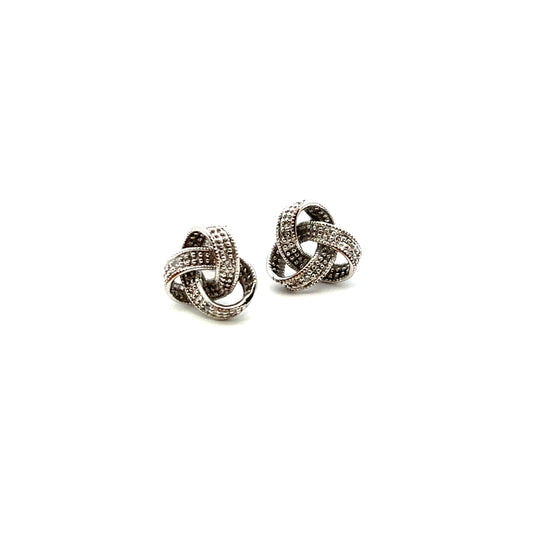 9ct White Gold Pave Diamond Knot Stud Earrings