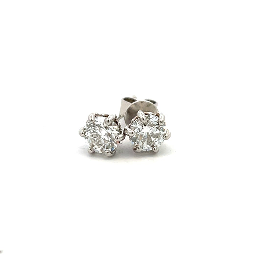 Platinum 2.00ct Brilliant Cut 6 Claw Diamond Stud Earrings