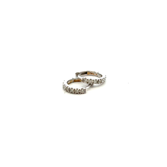9ct White Gold 0.22ct Diamond 8mm Diameter Hinged Hoop Earrings