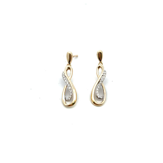 9ct Yellow and White Gold Diamond Drop Crossover Earrings