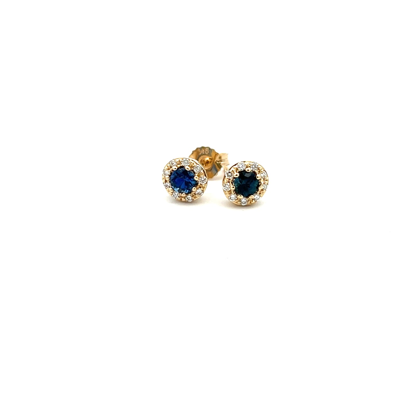 9ct Yellow Gold Sapphire & 0.12ct Diamond Cluster Stud Earrings