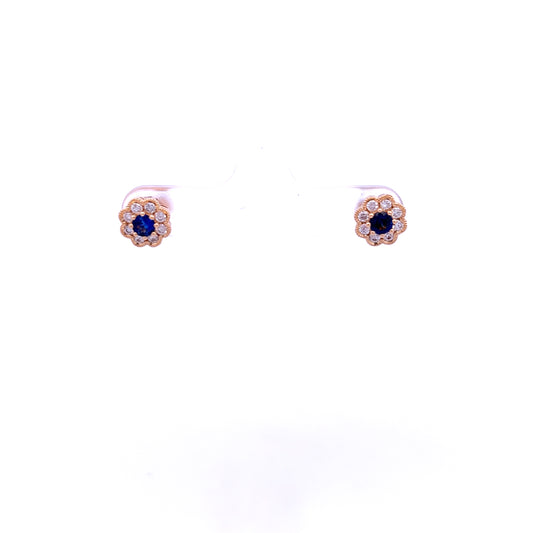 18ct Yellow Gold Sapphire and Diamond Stud Earrings