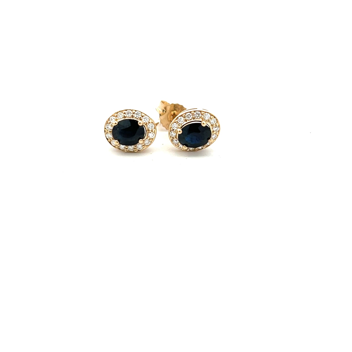 9ct Yellow Gold Sapphire and Diamond Oval Cluster Stud Earrings