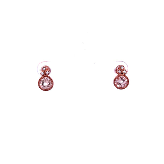 9ct Rose Gold Morganite and Diamond Drop Earrings