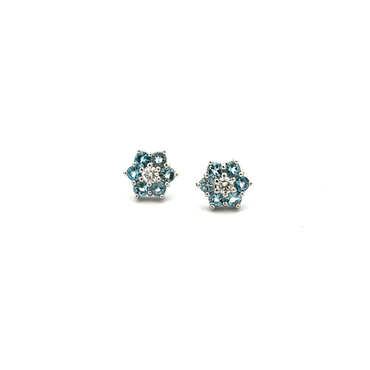18ct White Gold Aquamarine and Diamond Stud Earrings