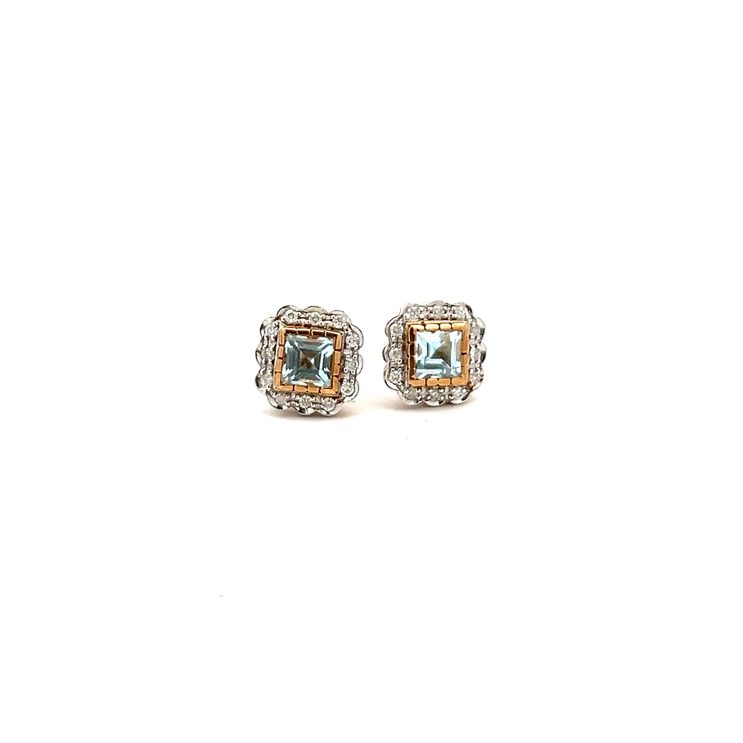 9ct Yellow Gold Blue Topaz and Diamond Stud Earrings