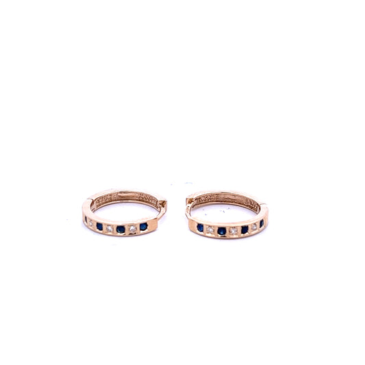 9ct Yellow Gold Sapphire and Diamond Hoop Earrings
