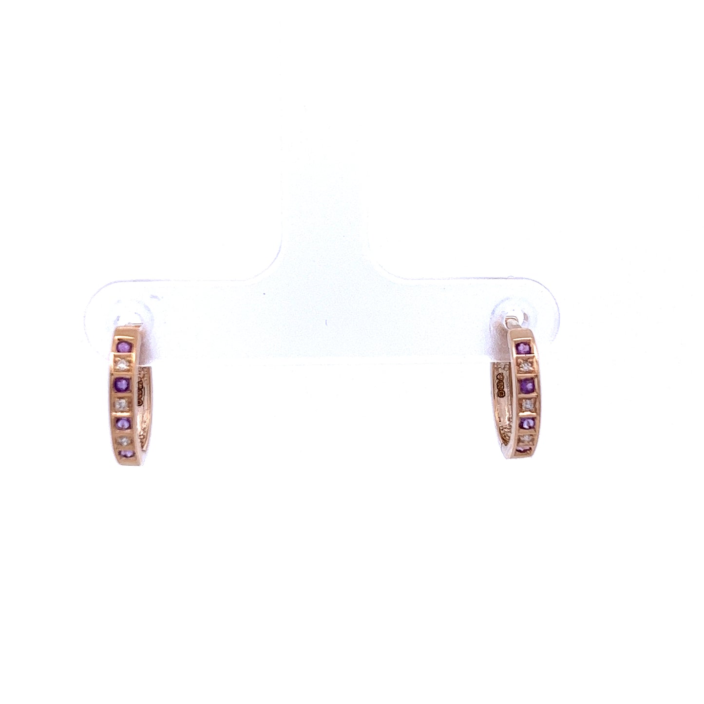 9ct Yellow Gold Amethyst and Diamond Hoop Earrings