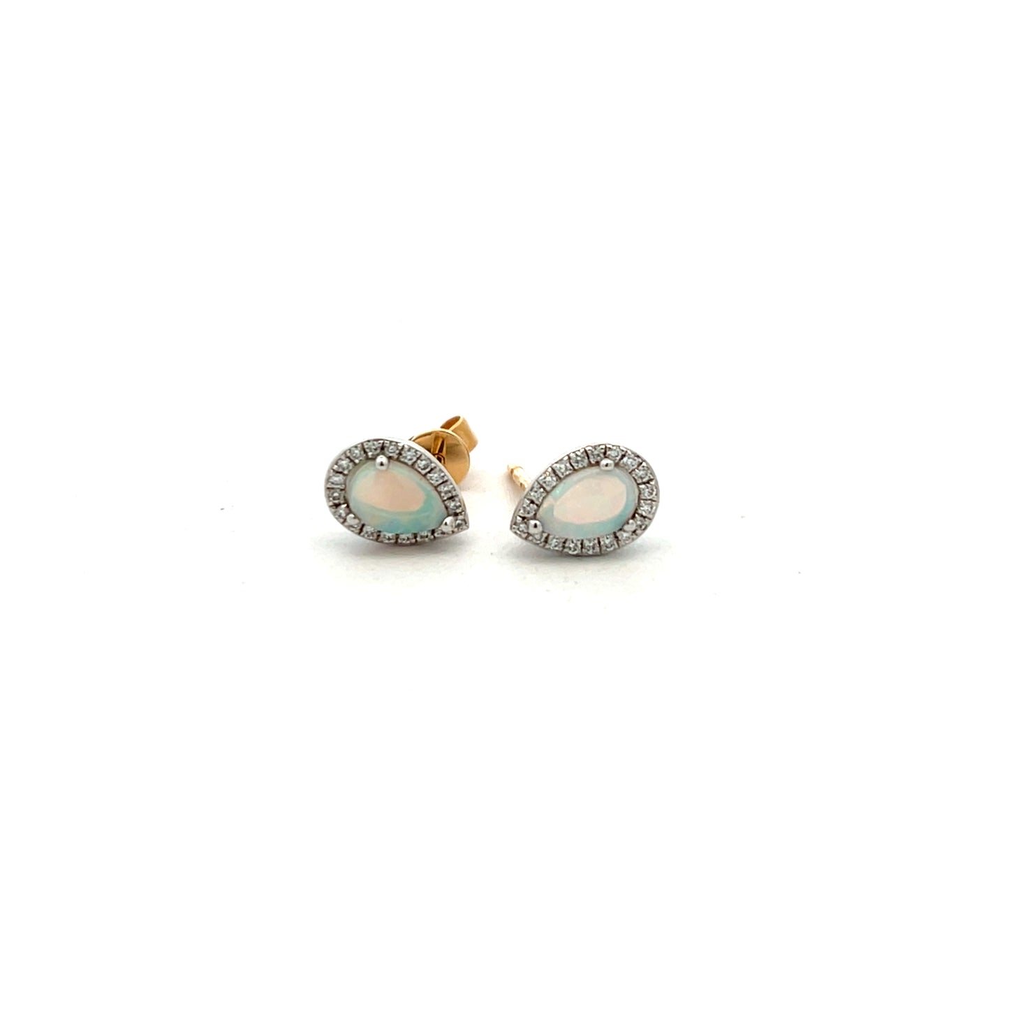 18ct Yellow Gold Pear Cut Opal and Diamond Cluster Stud Earrings