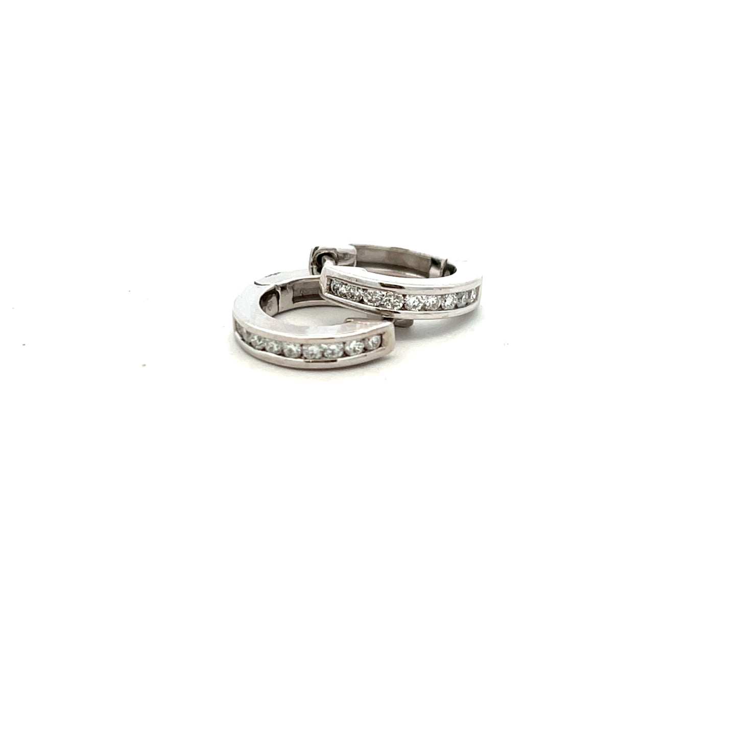 Platinum Channel Set Brilliant Cut Diamond Hoop Earrings