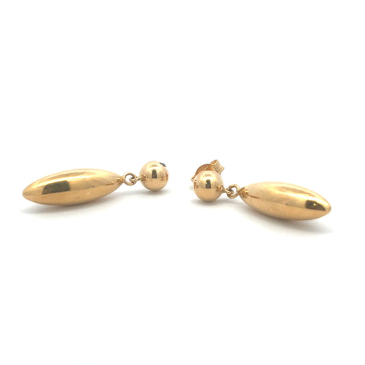 18ct Yellow Gold Round Top With Suspended Teardrop Earrings