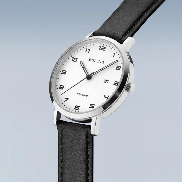 Bering Round White Dial Titanium Strap Watch 18634-404