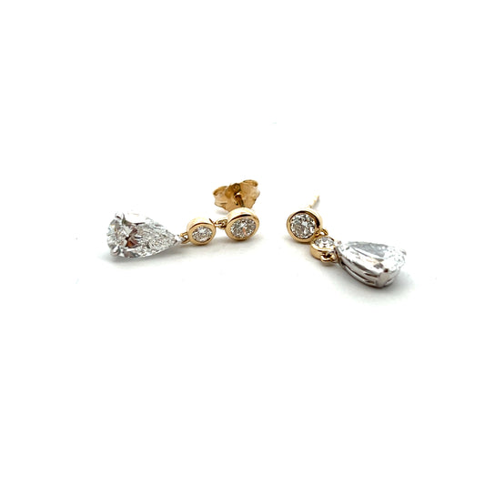 9ct Yellow Gold Laboratory Grown Brilliant and Pear Cut Diamond Drop Earrings