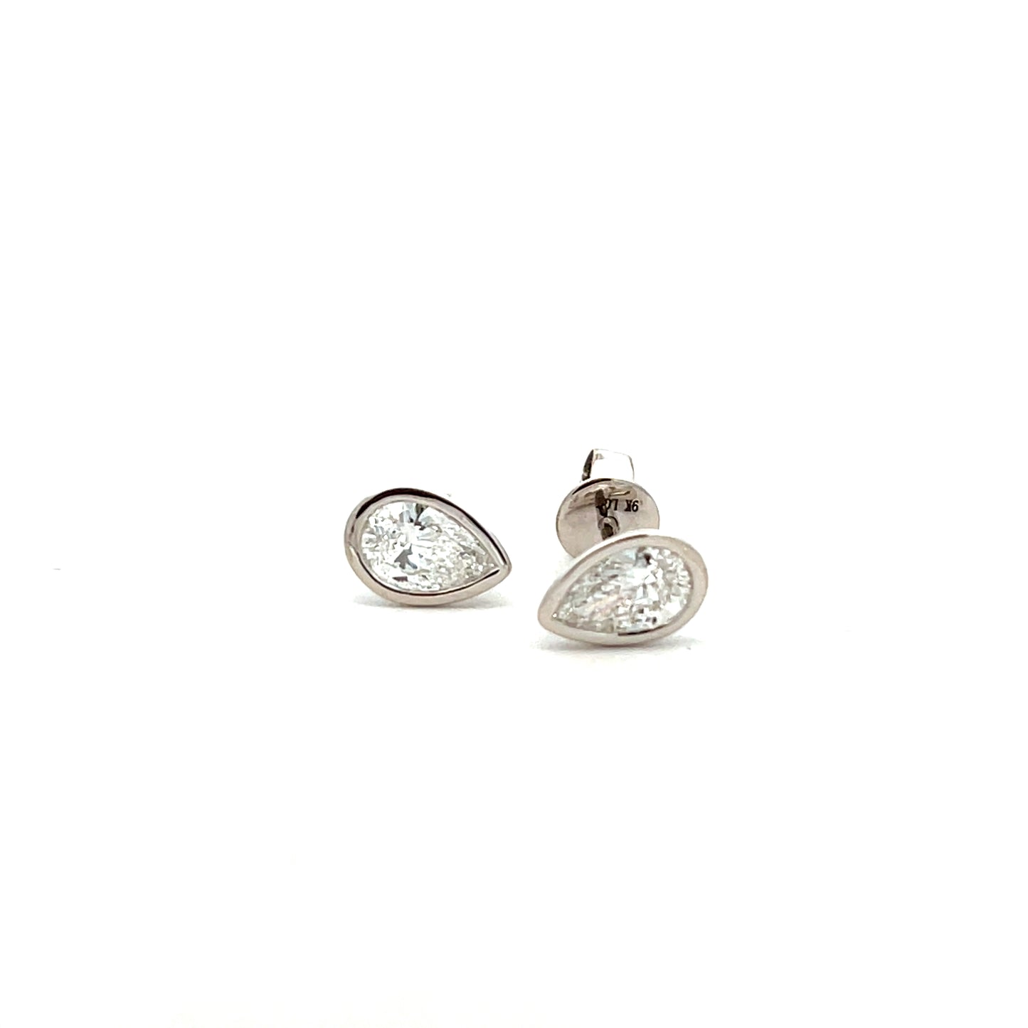 9ct White Gold Laboratory Grown 1.03ct Pear Cut Bezel Set Stud Earrings