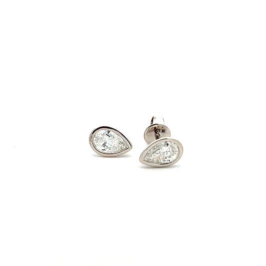 9ct White Gold Laboratory Grown 1.03ct Pear Cut Bezel Set Stud Earrings