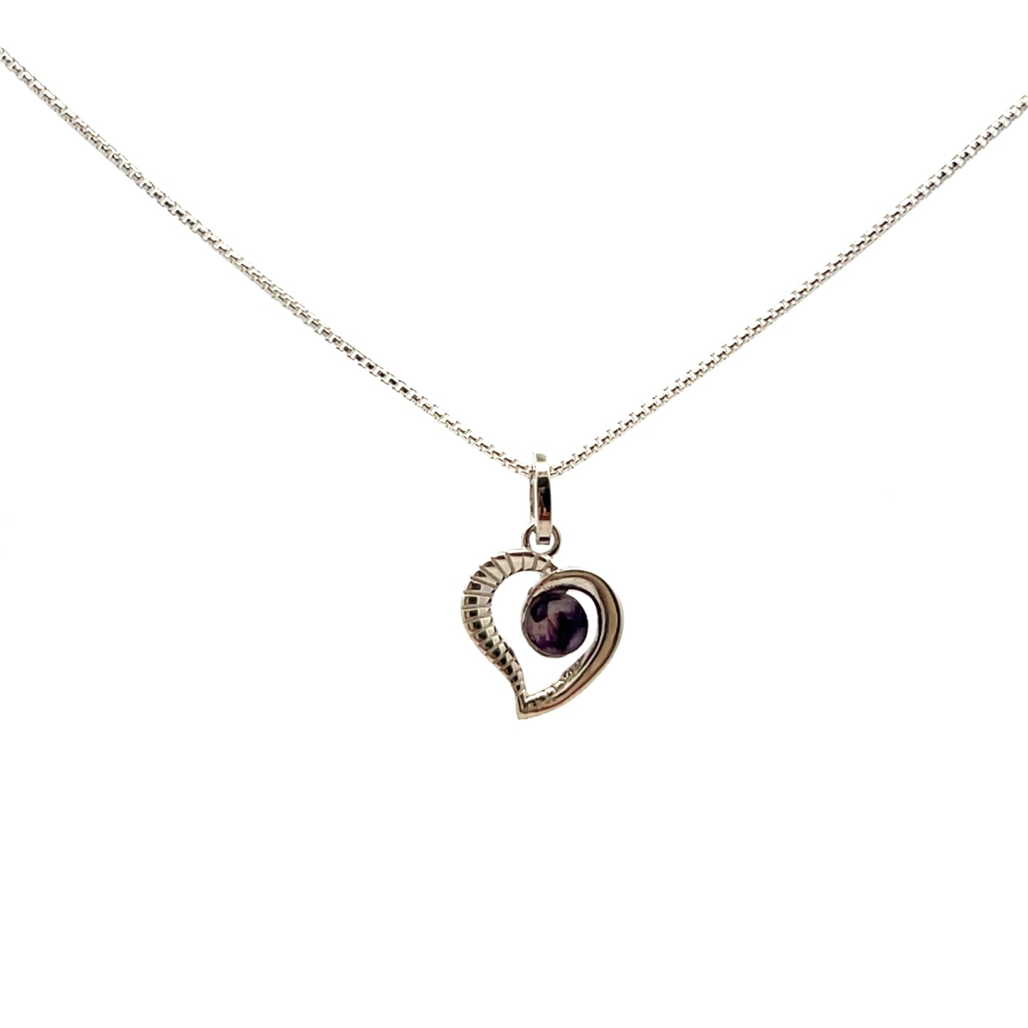 Derbyshire Blue John Sterling Silver Ridged Heart Necklace