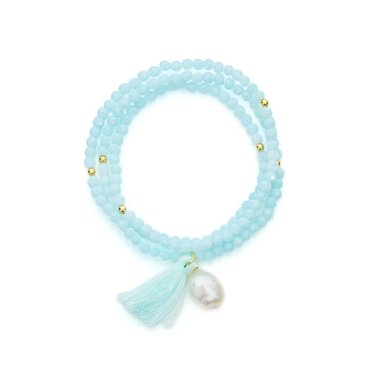 Jersey Pearl Sky Blue Crystal Stretch Bracelet Lola