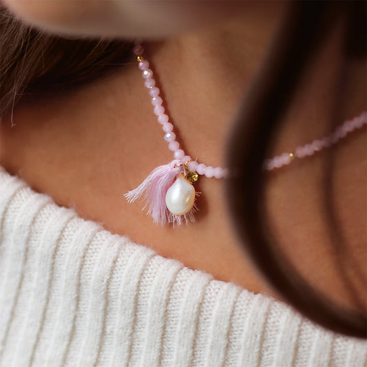 Jersey Pearl Pink Crystal Stretch Bracelet