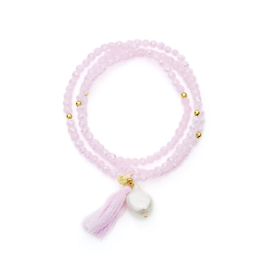Jersey Pearl Pink Crystal Stretch Bracelet