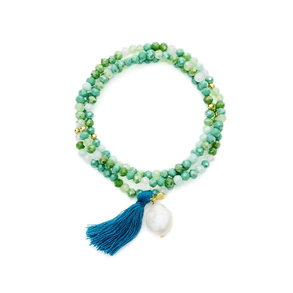 Jersey Pearl Forest Green Crystal Stretch Bracelet Lola