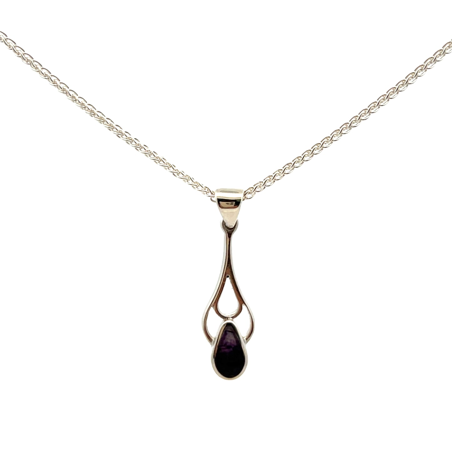 Derbyshire Blue John Sterling Silver Pierced Spoon Pear Necklace