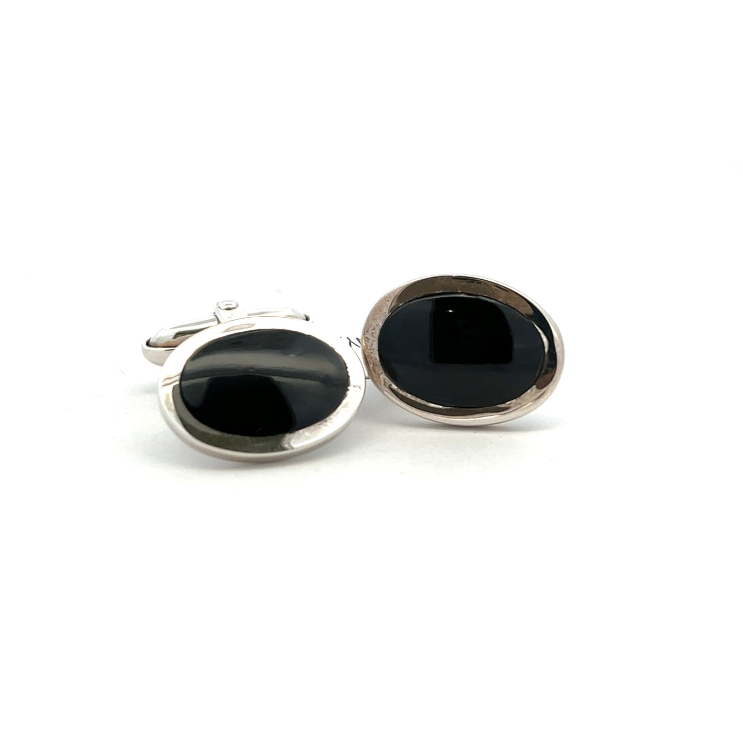 Sterling Silver Oval Black Onyx T Bar Cufflinks