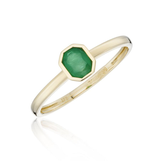 9ct Yellow Gold Octagon Emerald Ring
