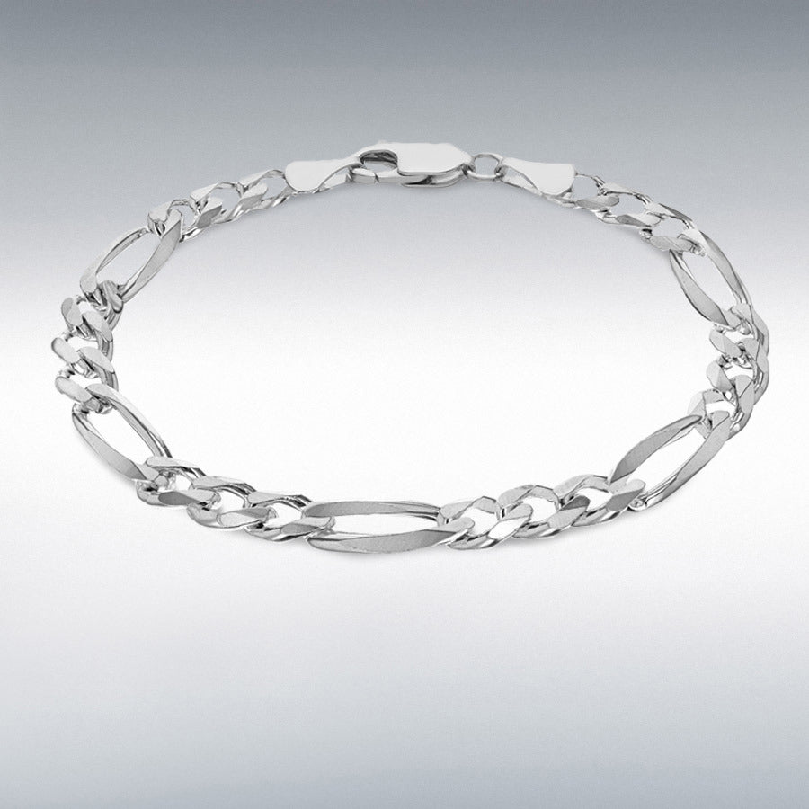 Sterling Silver Diamond Cut Figaro 20cm Bracelet