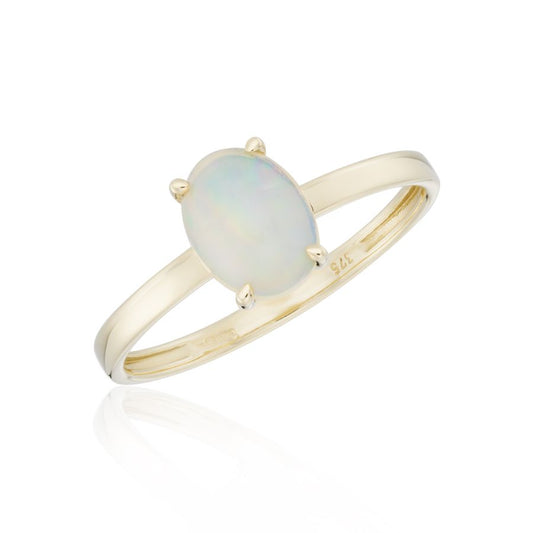 9ct Yellow Gold Oval Single Opal Ring