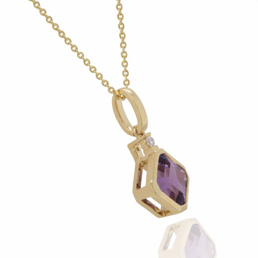 9ct Yellow Gold Diamond & Amethyst Necklace