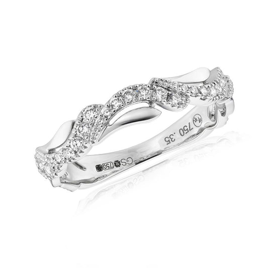 18ct White Gold Curved Leaf Design 0.35ct Diamond Ring Size N