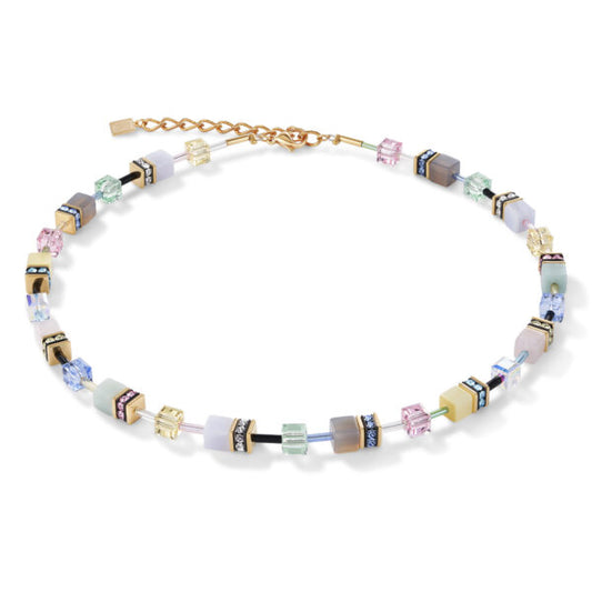 Coeur De Lion Geo Cube Multicoloured Yellow Gold Plated Necklace