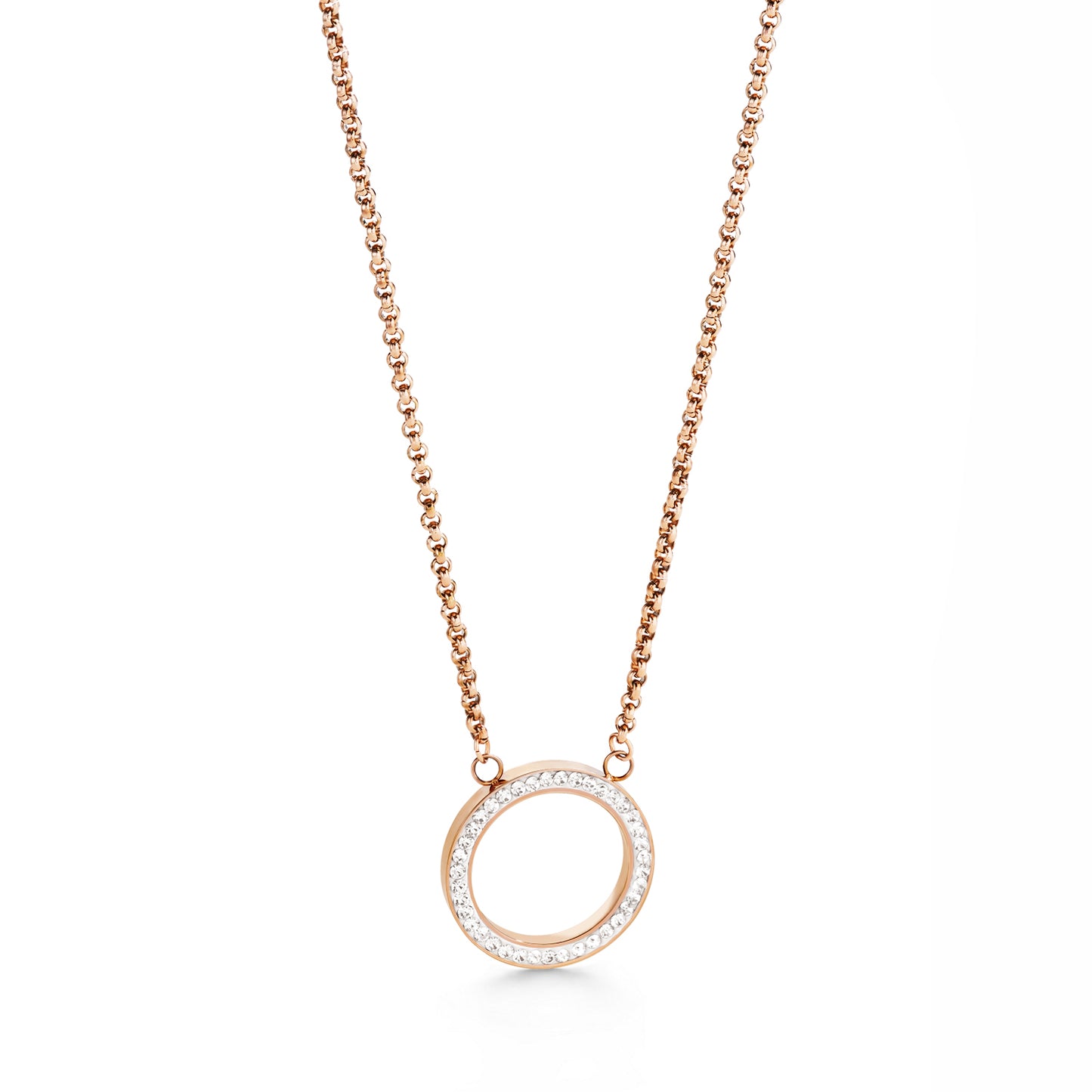 Coeur De Lion Clear Crystal Circle Rose Gold Plated Necklace