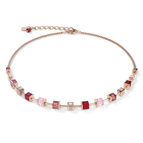 Coeur De Lion Red Pink Cube Box Necklace 4996/10-0300