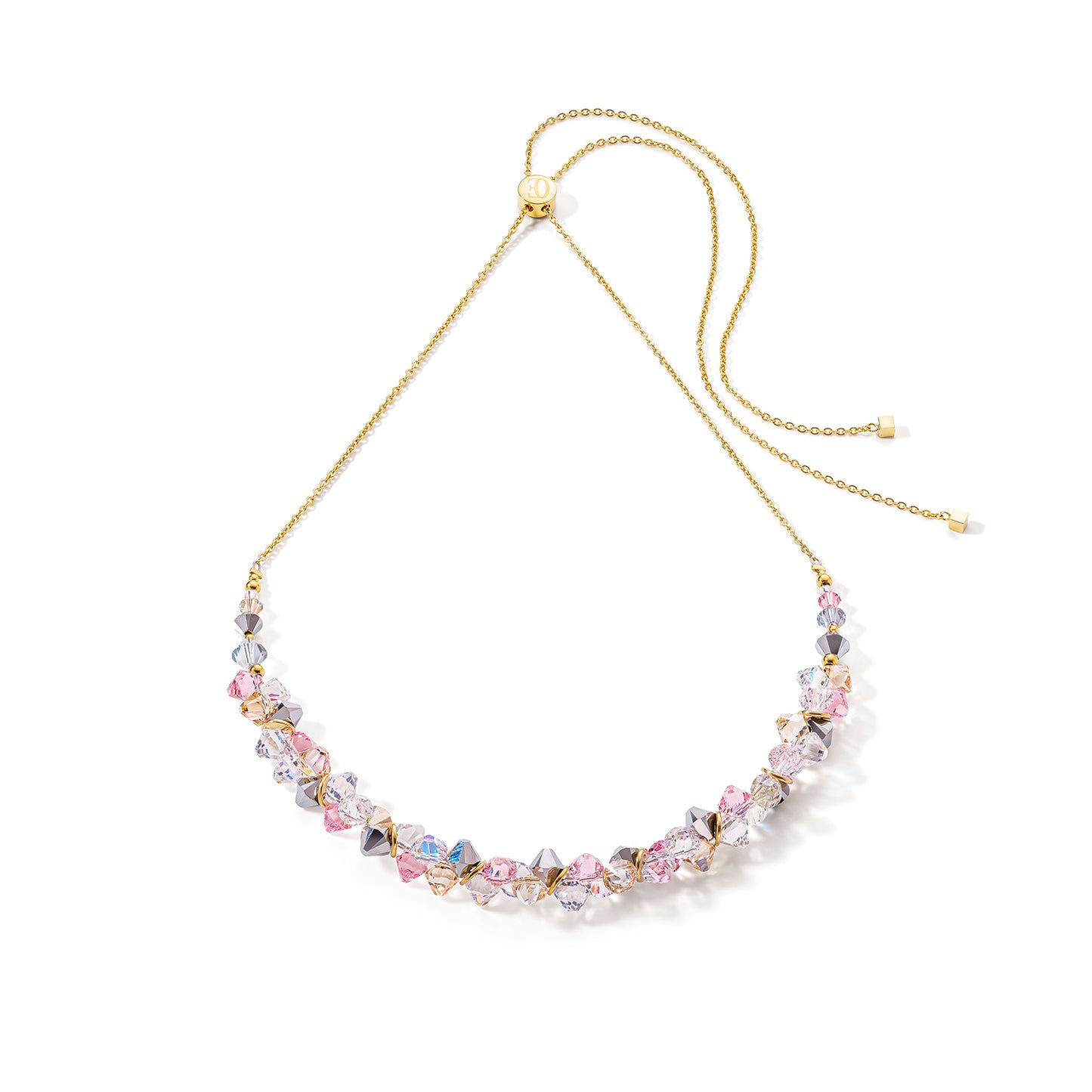 Coeur De Lion Light Rose Pyramid Crystals Yellow Gold Plated Necklace
