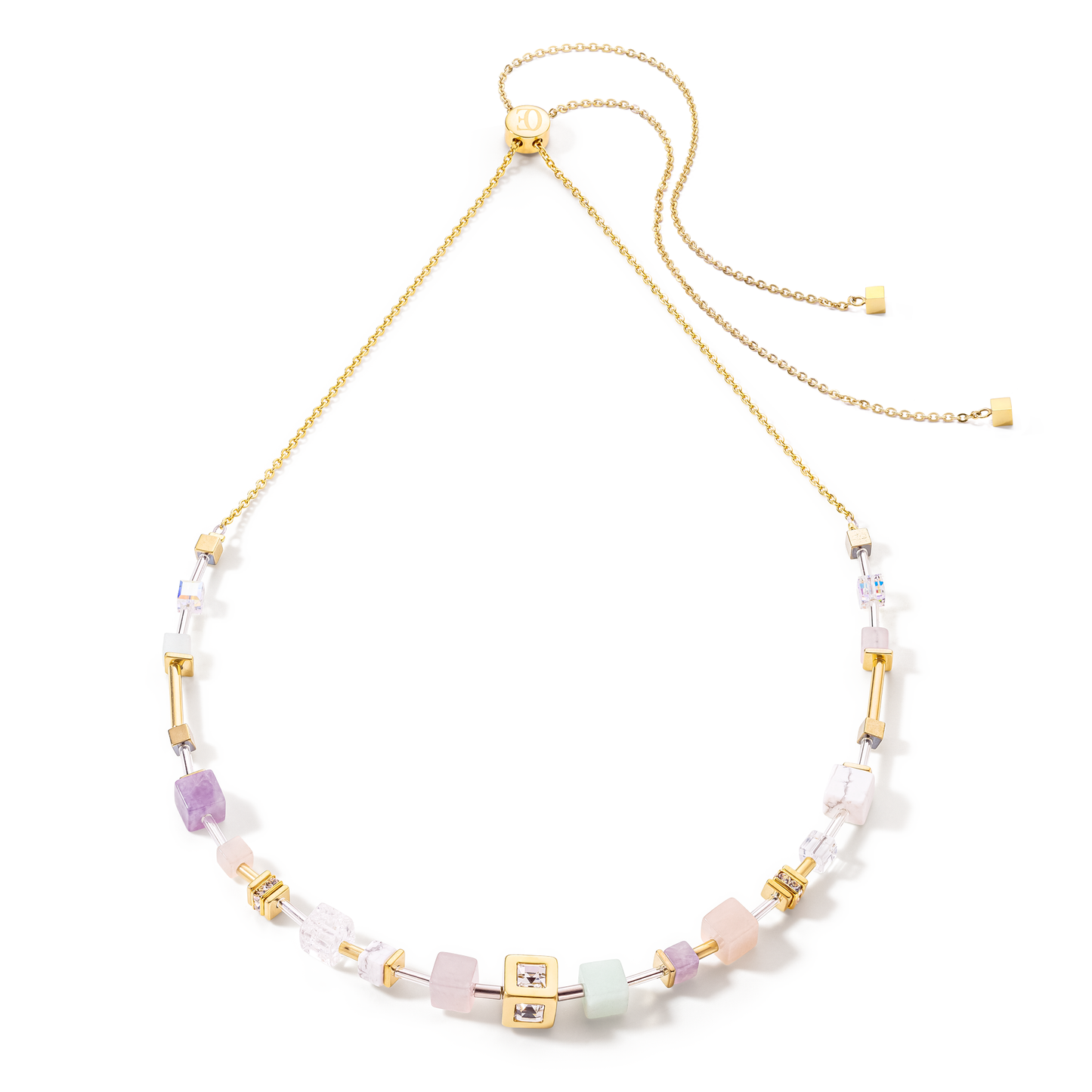 Coeur De Lion Multicoloured Pastel Pinks Yellow Gold Plated Necklace 5087/10-1522