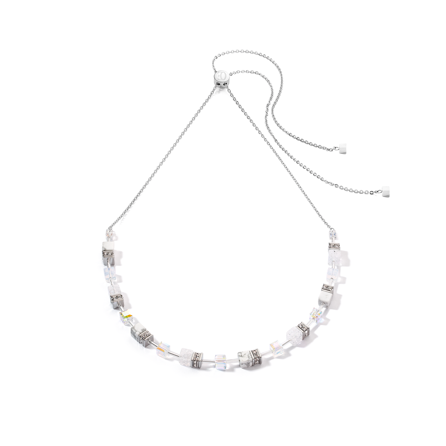 Coeur De Lion Geo Cube White Clear Crystal Necklace