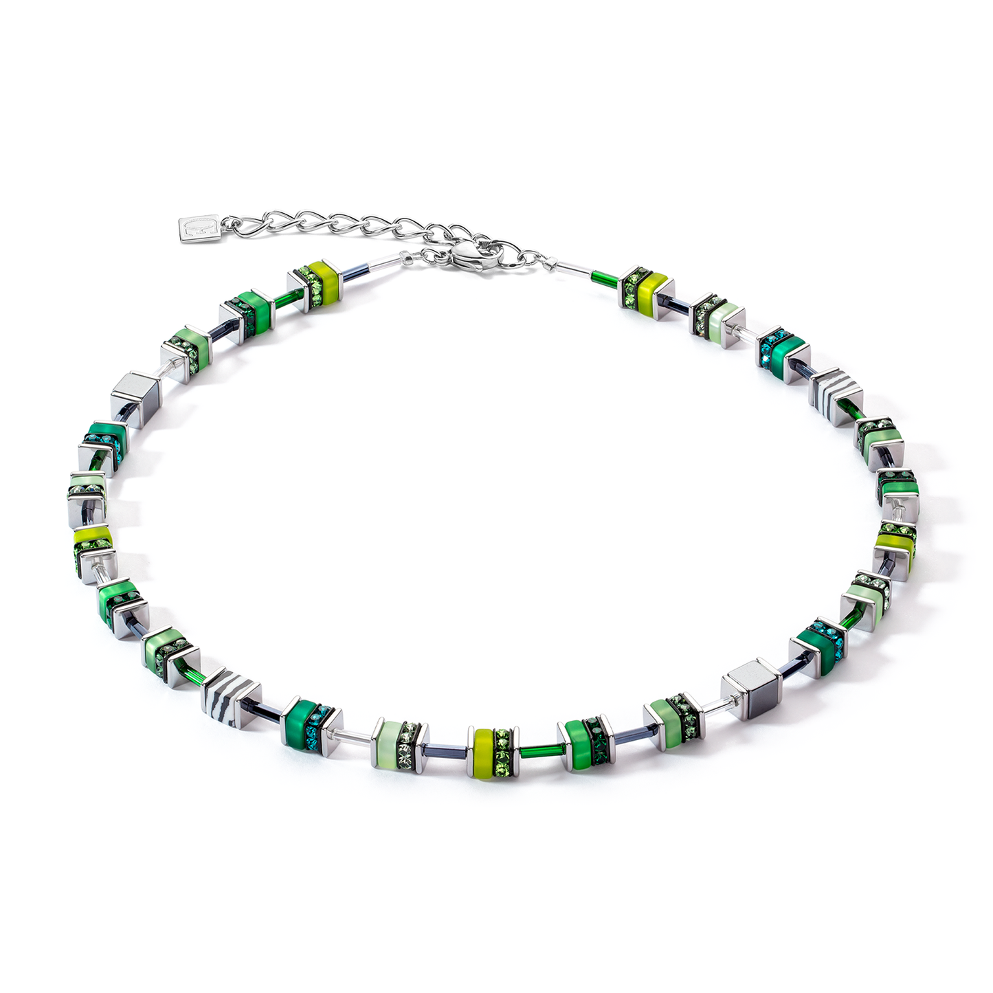 Coeur De Lion Multi Green Cubes And Crystal Necklace