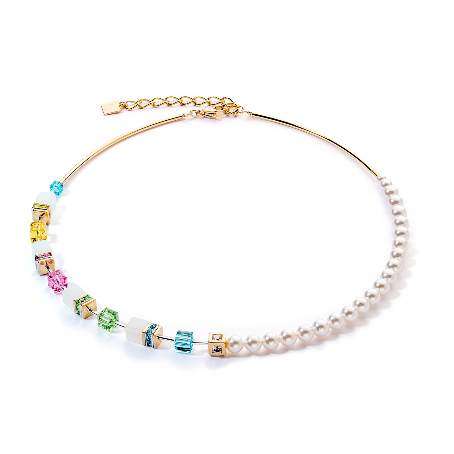 Coeur De Lion Yellow Gold Plated Half Multi Colour Cubes Necklace