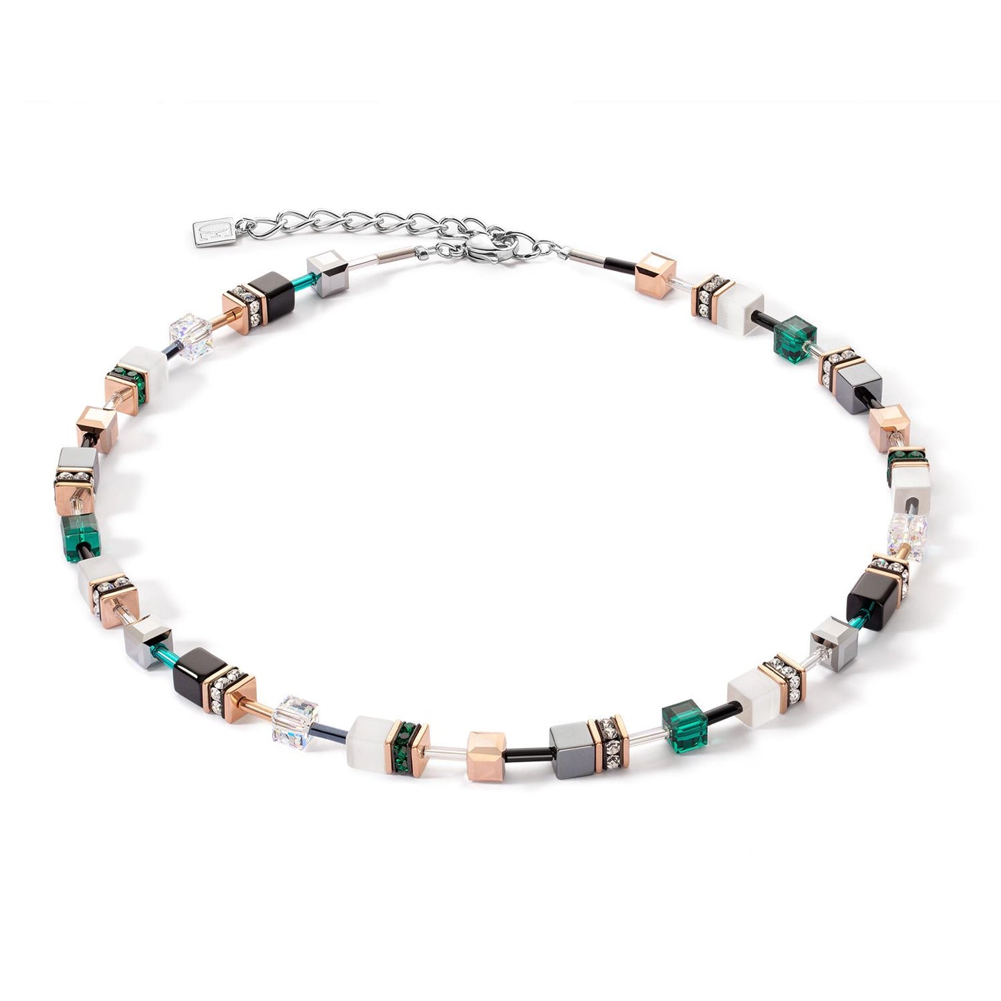 Coeur De Lion Dark Green, Rose, Black and White Crystal Necklace