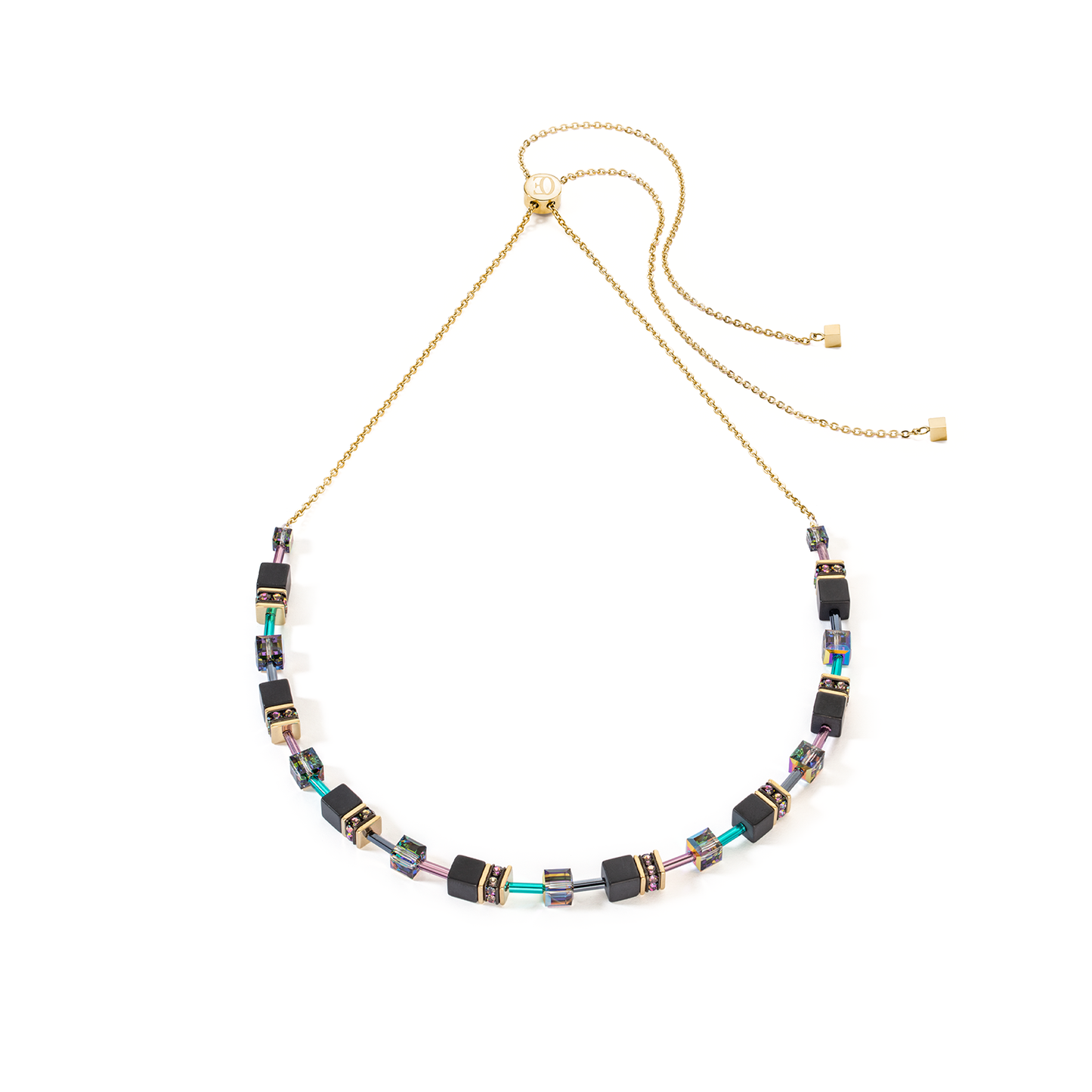 Coeur De Lion Black Cubes Multi Colour Crystal Necklace