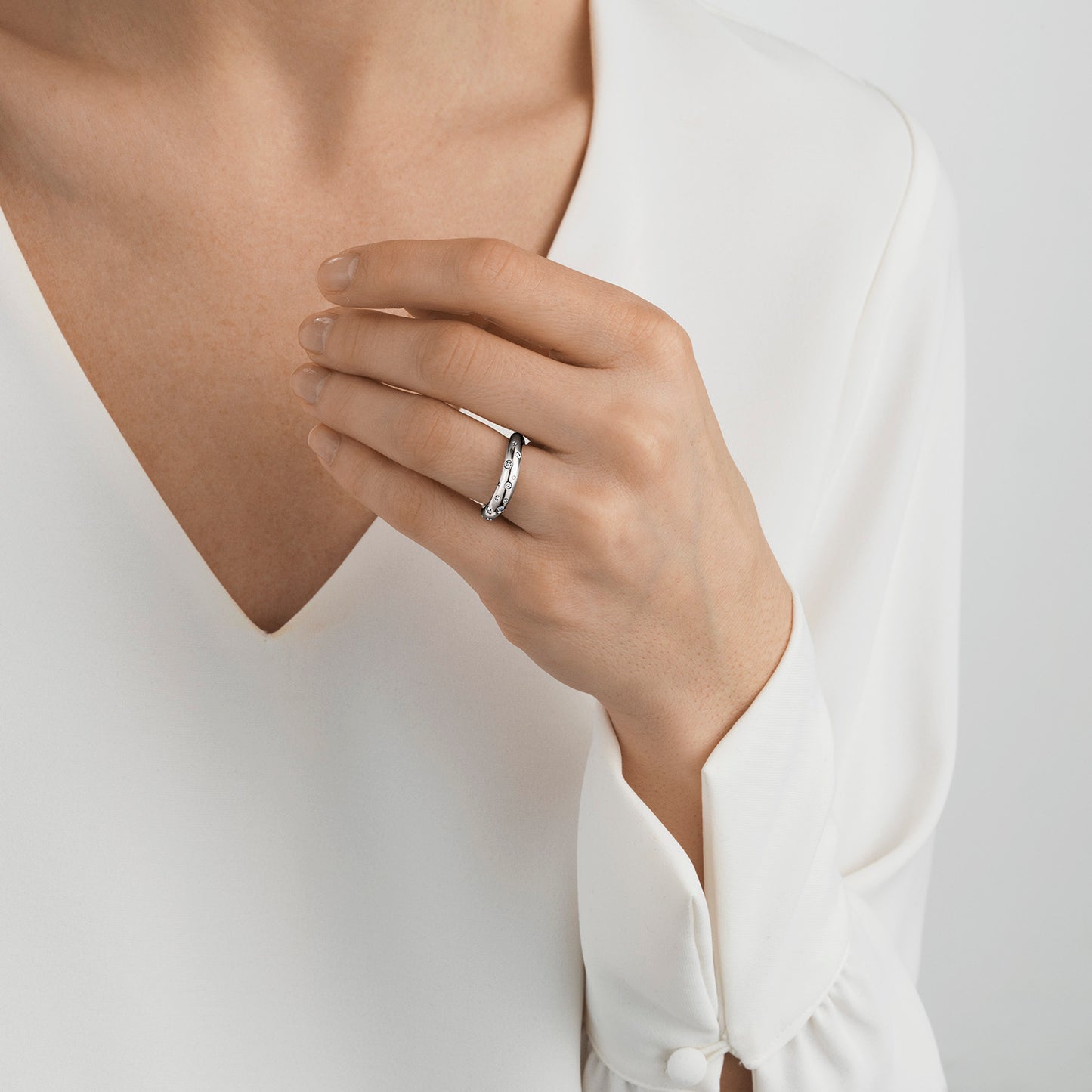 Georg Jensen Offspring Sterling Silver 0.14ct Diamond Ring Size P 20000136