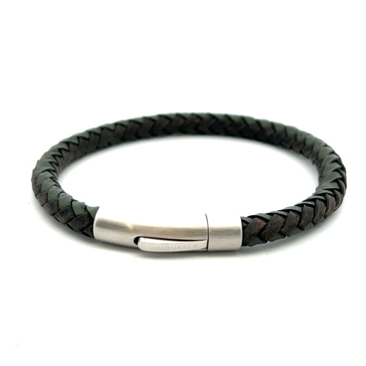 Unique & Co Stainless Steel Dark Green Leather Bracelet 21cm